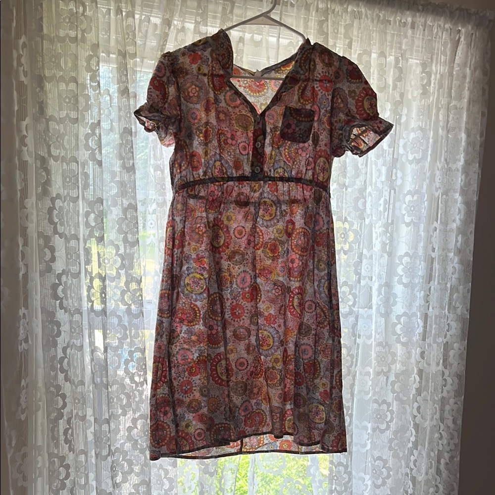 Xhilaration Brown and Orange Puff Sleeve Sundress